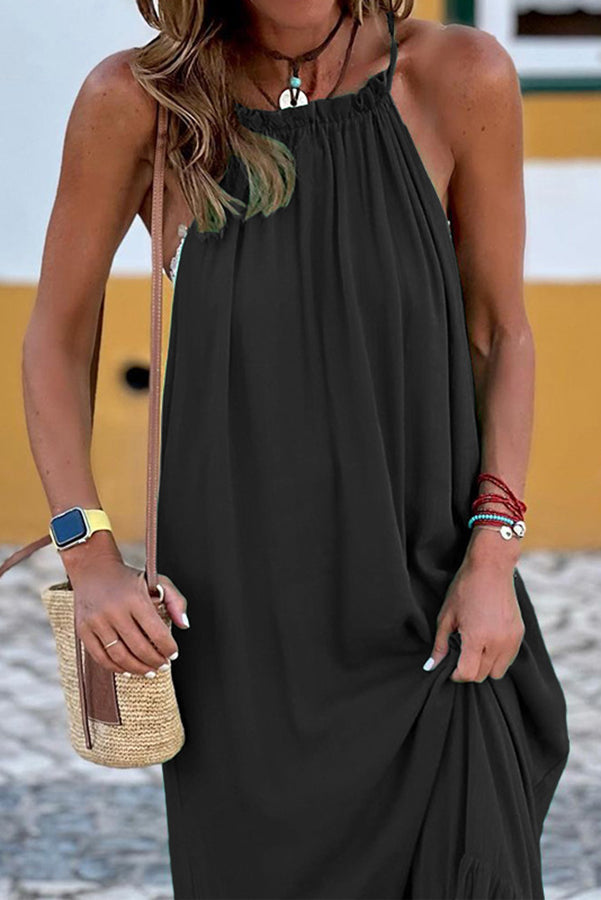 Summer Colors Elastic Neckline A-line Loose Maxi Dress