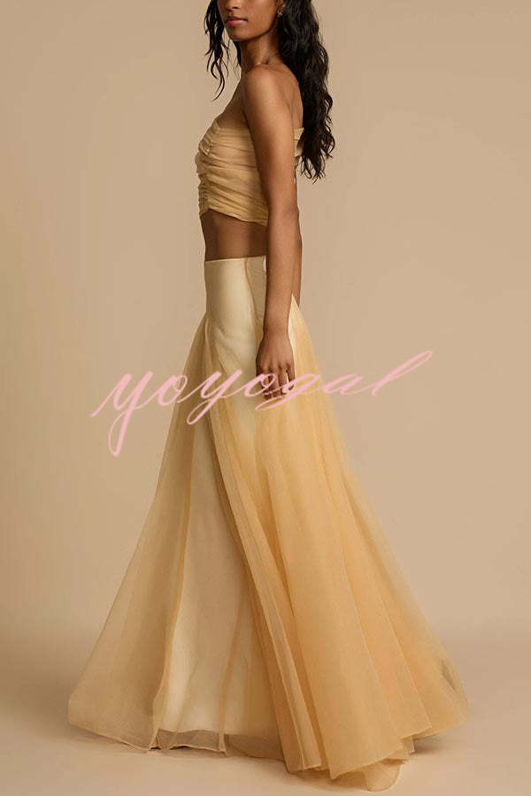 Romance Factor Semi-sheer Tulle One Shoulder Ruched Crop Top