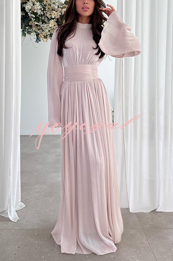 Stylish and Elegant Waist-tie Back Pleated Maxi Dress