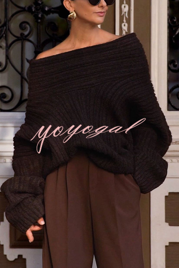 Fashionable Irregular Collar Loose Casual Knitted Sweater