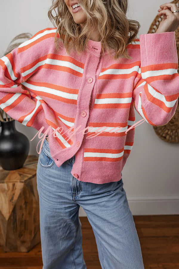 Colorblock Striped Knitted Long-sleeve Cardigan