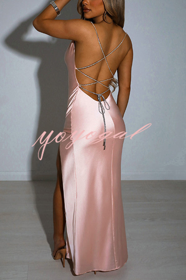 Sexy Backless Suspender High Slit Slim Maxi Dress