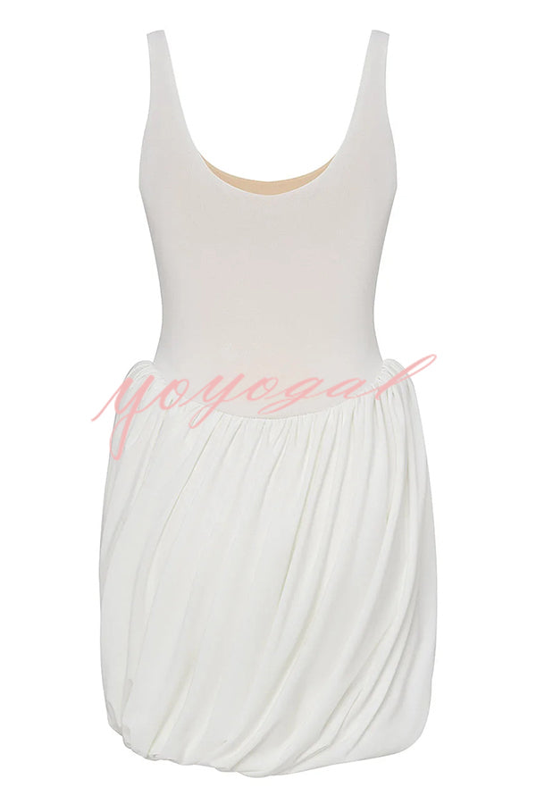 Inspiring Allure Puffy Pleated Draped Trim Tank Stretch Mini Dress