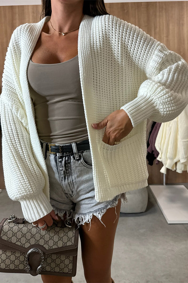 Solid Color V-neck Long-sleeved Casual Knitted Cardigan