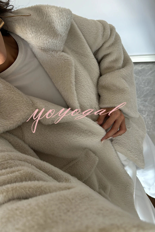 Fashion Lapel Long Sleeve Loose Furry Coat