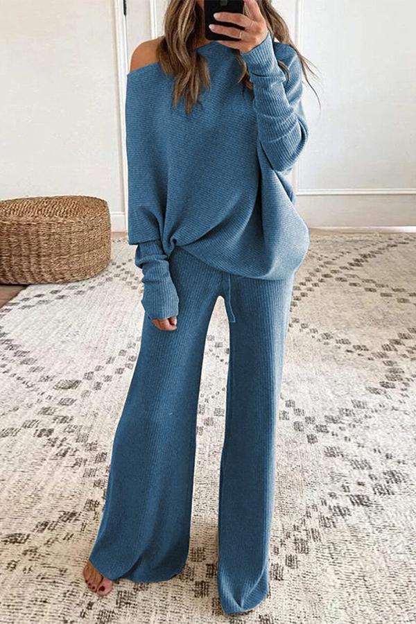 Pure Color Round Neck Long Sleeve Casual Two-piece Suit