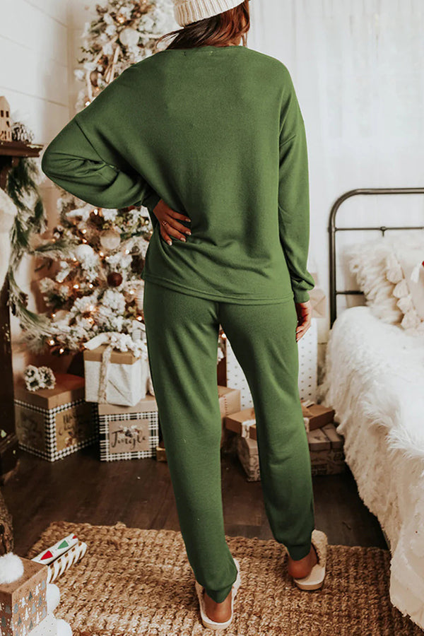 Christmas Sequin Print Long Sleeve Top and Elastic Waist Tie Pocket Pants Set