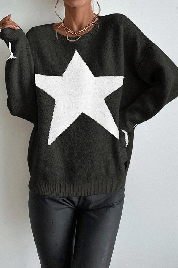 Essnce Star Pattern Crew Neck Long Sleeve Sweater