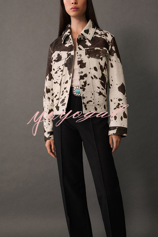 Fashionable Irregular Cow Pattern Lapel Short Jacket