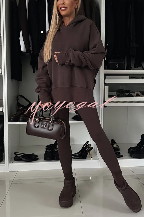 Fashion Loose Casual Hooded Long Sleeve Sweatshirt and Elastic Waist Leggings Set