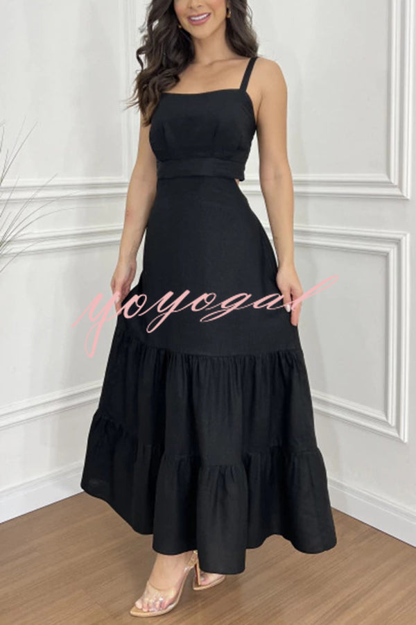 Solid Color Sleeveless Pleated Back Waist-baring Maxi Dress