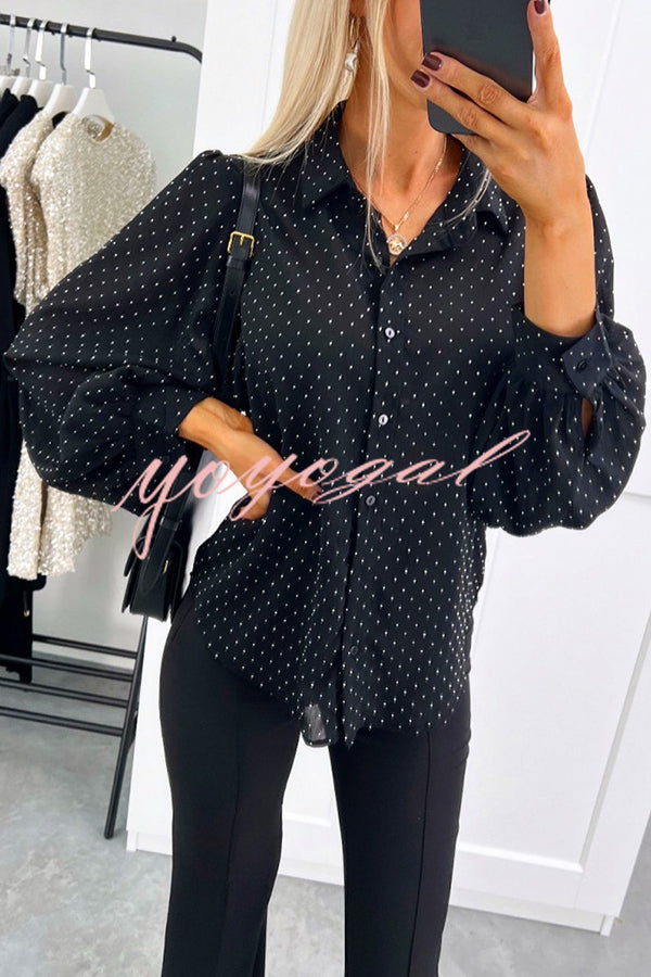 Fashionable Polka Dot Lantern Sleeve Loose Shirt