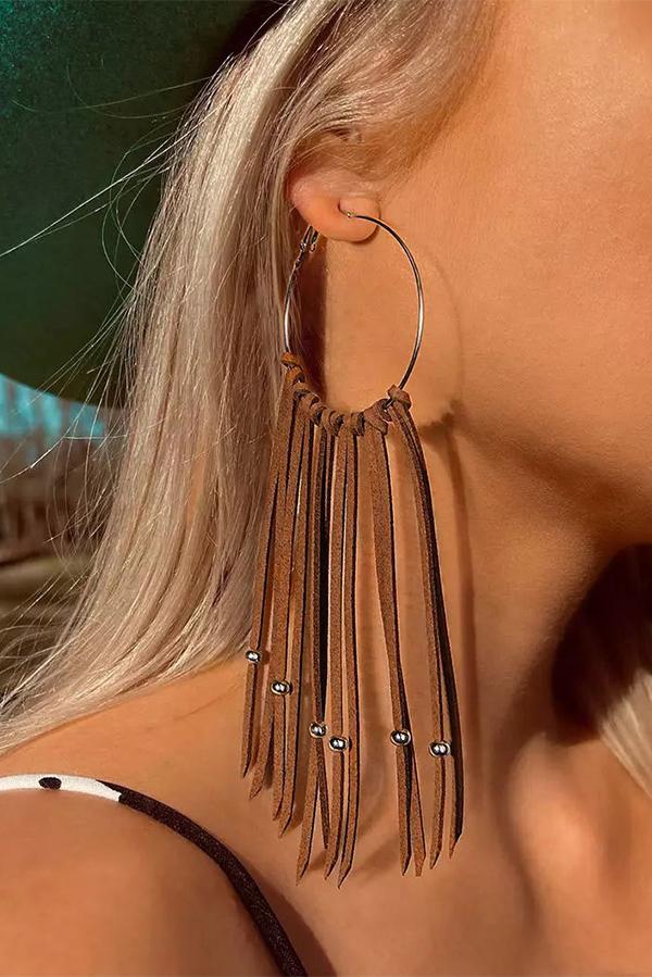 Hand-woven tasseled leather bohemian earrings