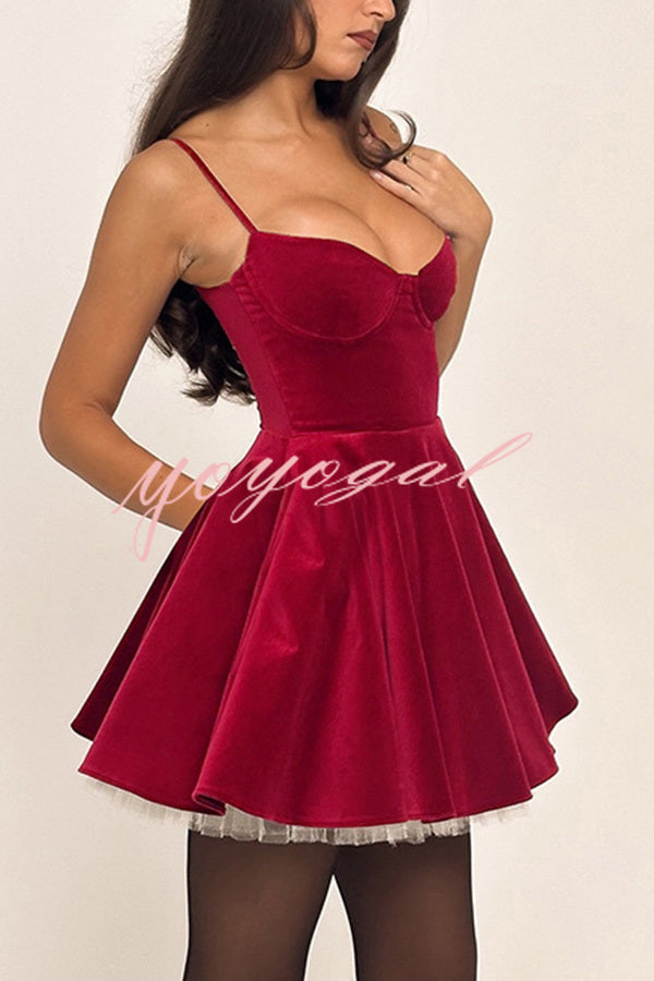 Year-end Dance Velvet Tulle Patchwork Sweetheart Neck Slip Mini Dress