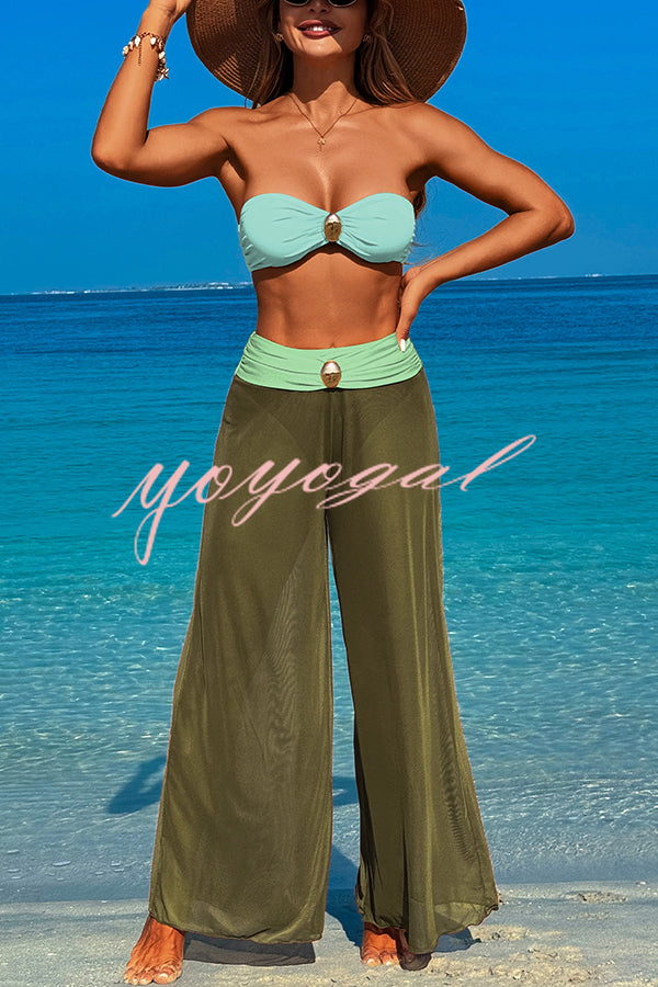 Solid Color Loose Metal Buckle Beach Pants