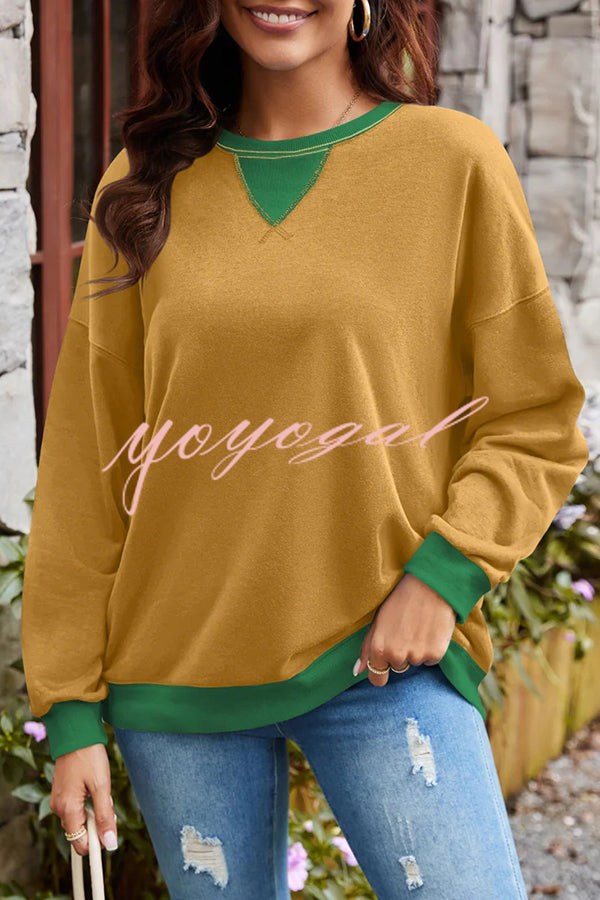 Fashionable Contrasting Color Loose Long-sleeved Casual Sweatshirt