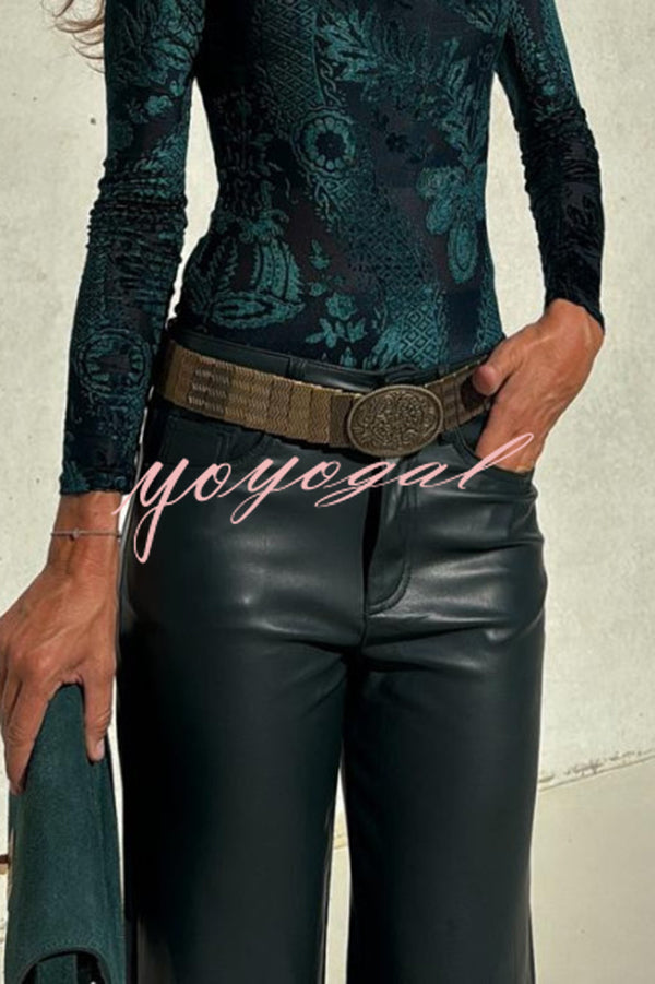 Stylish Faux Leather Pocketed Straight Stretch Pants