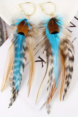 Boho Vintage Colorful Feather Tassel Dangle Drop Earrings