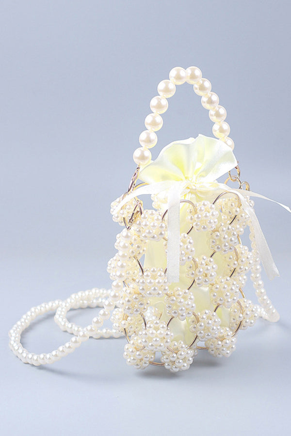 Metal Craft Hand-woven Hollow Pearl Bucket Bag