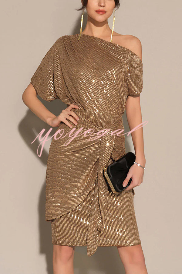 Solid Sequined Elegant Strappy Mini Dress