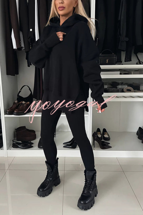 Fashion Loose Casual Hooded Long Sleeve Sweatshirt and Elastic Waist Leggings Set