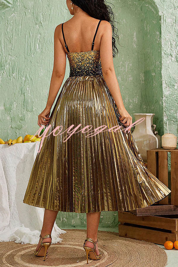 Fashion Metallic Fabric Elastic Waist Beach Midi Skirt