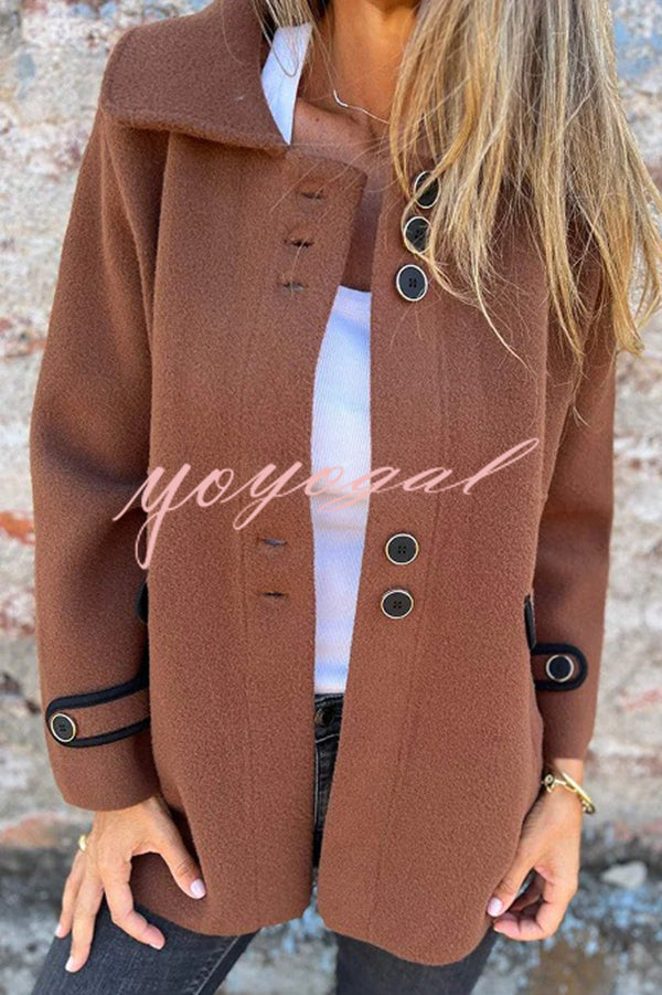 Solid Color Lapel Long Sleeve Button Loose Coat