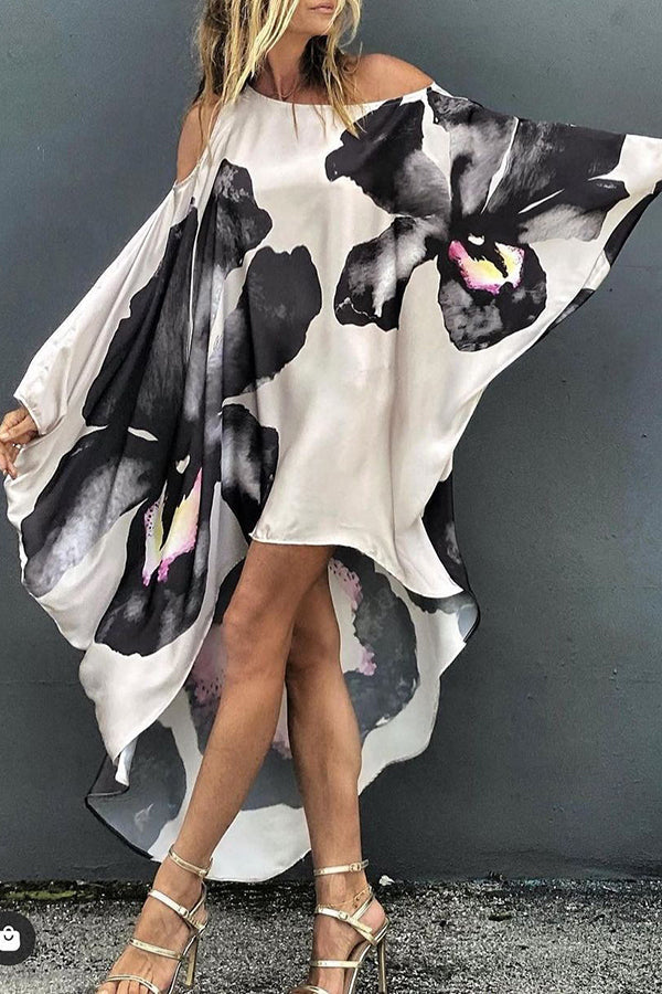 Stunning Floral Unique Printed One Shoulder Cover Up Maxi Dress