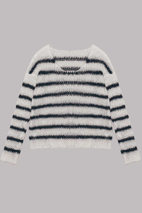 Time for Warmer Layers Fluffy Stripes Relaxed Knit Sweater