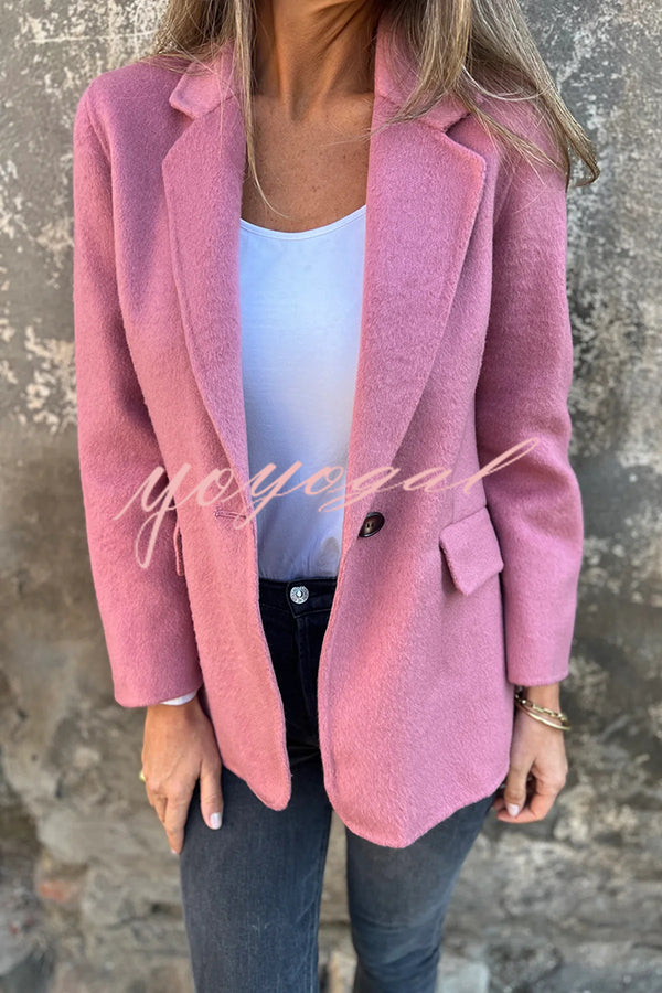 Daytime Perfection Faux Wool Lapel Button Relaxed Blazer