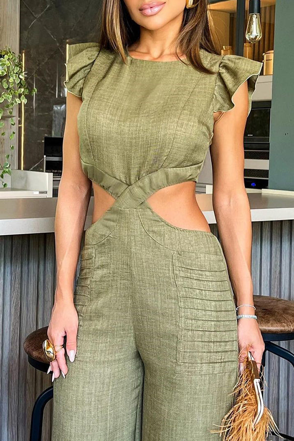 Hidden Zipper Loose High Rise Wide Leg Jumpsuit