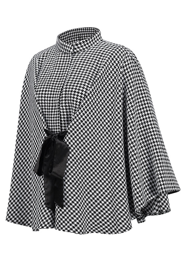 Stylish Houndstooth Loose Lace-up Cape