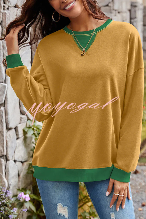 Fashionable Contrasting Color Loose Long-sleeved Casual Sweatshirt