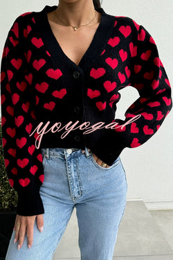 Cute Heart V-neck Long Sleeve Casual Knitted Cardigan