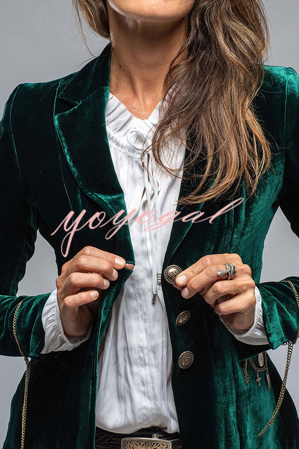 Vintage Gold Velvet Long Sleeve Pocket Blazer