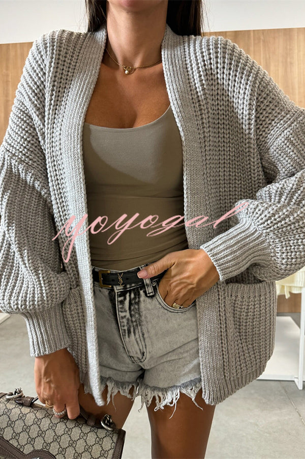 Solid Color V-neck Long-sleeved Casual Knitted Cardigan