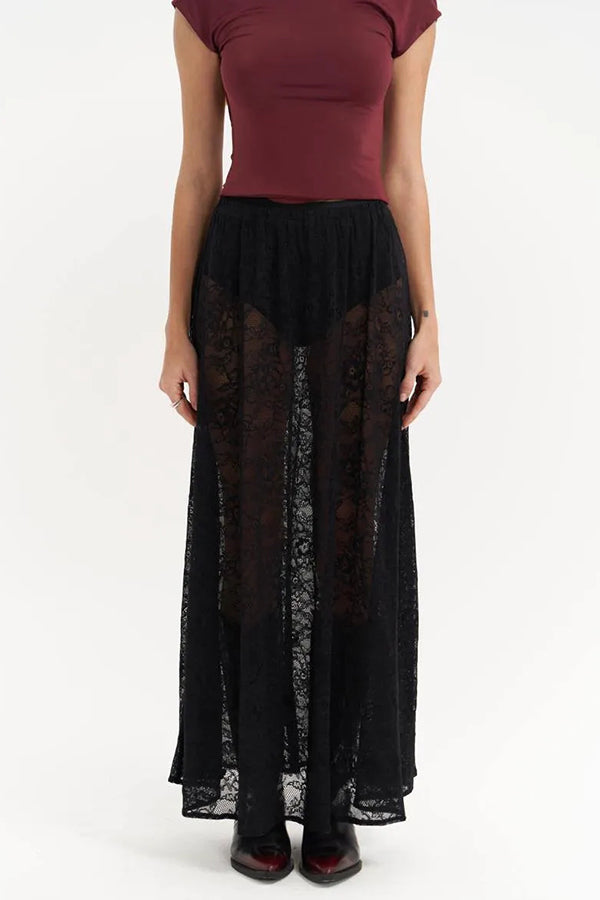 Sweet Festival Unique Lace Elastic Waist A-line Maxi Dress