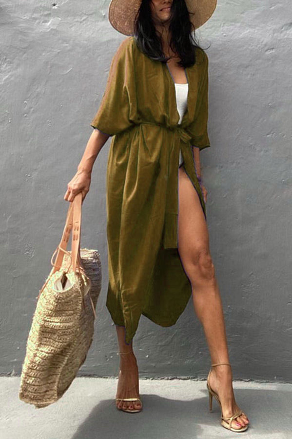 Summertime In Venice Solid Color Kimono Beach Cover-up