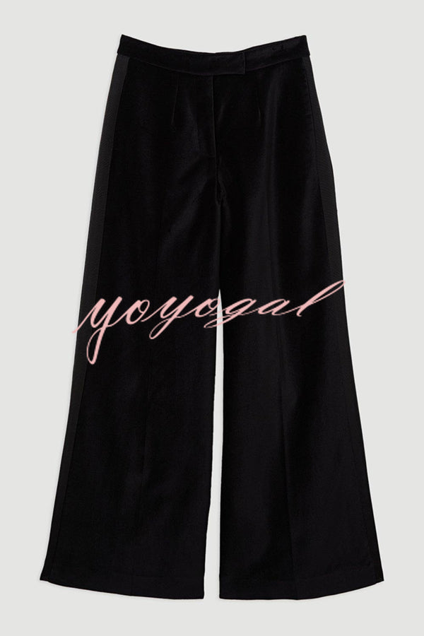 Cue The Cocktails Velvet Grosgrain Detail Pocketed Wide Leg Pants