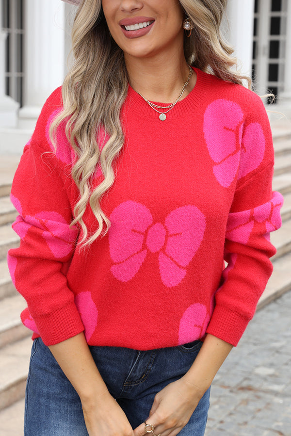 Fashionable Loose Round Neck Knitted Bow Sweater