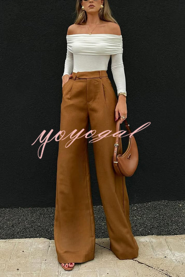 Solid Color Casual Pocket Loose Wide-leg Pants