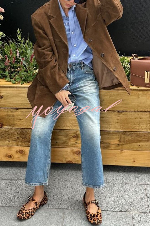 Vintage Lapel Long Sleeve Buttoned Loose Jacket