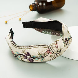 Retro Embroidered Knotted Fabric Headband