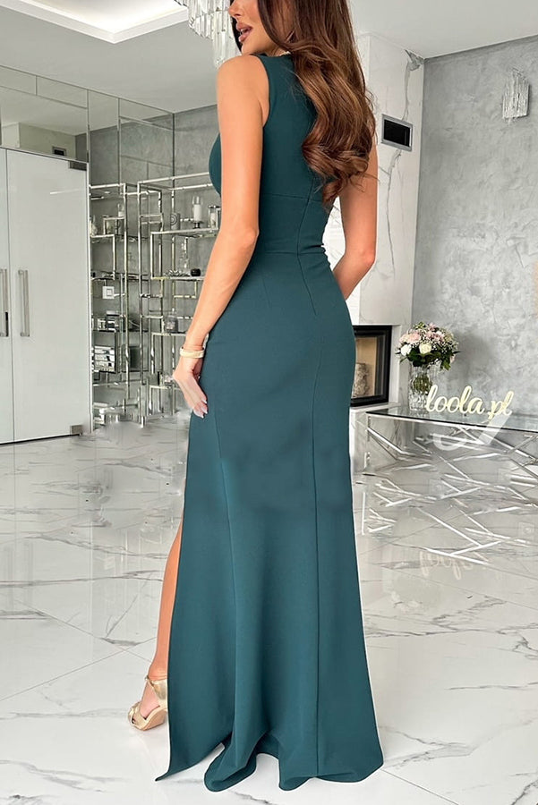 Height of Fame V-neck Ruched Slit Maxi Dress