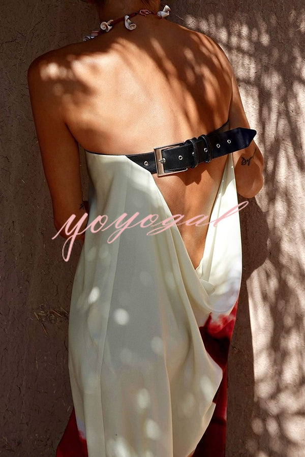 Floral Print Sexy Strapless Backless Belt Maxi Dress