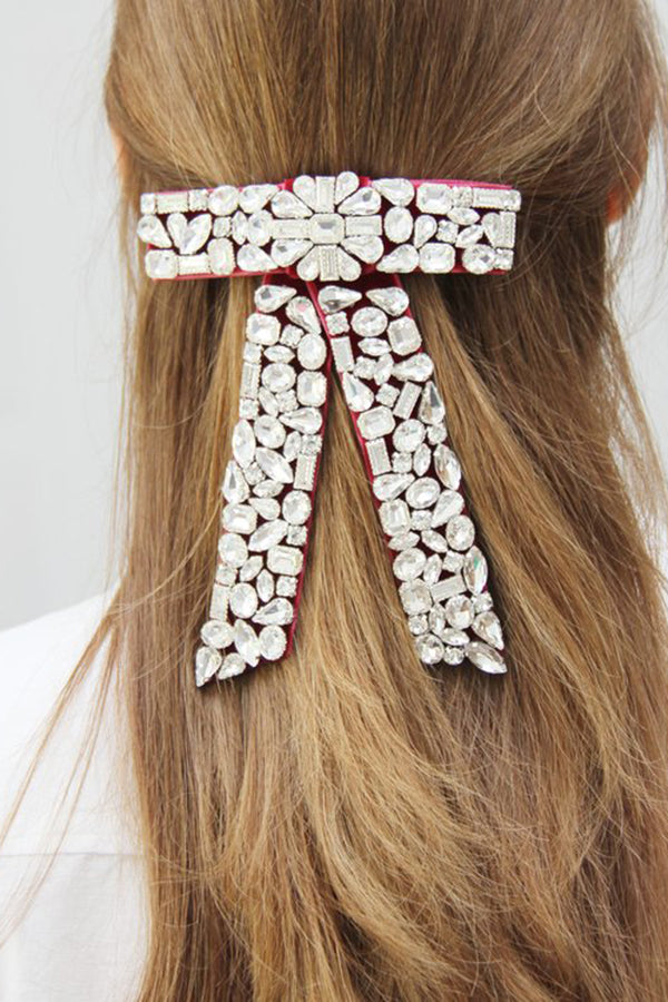 Luxurious Diamond-filled Velvet Bow Spring Clip Headdress