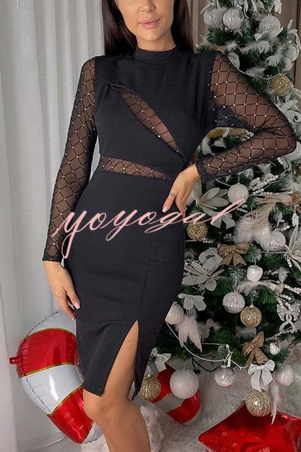 Fashionable Semi-sheer Long-sleeved Hollow Slim Mini Dress