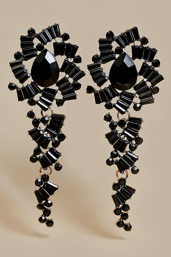 Retro Alloy Diamond Acrylic Flower Long Earrings