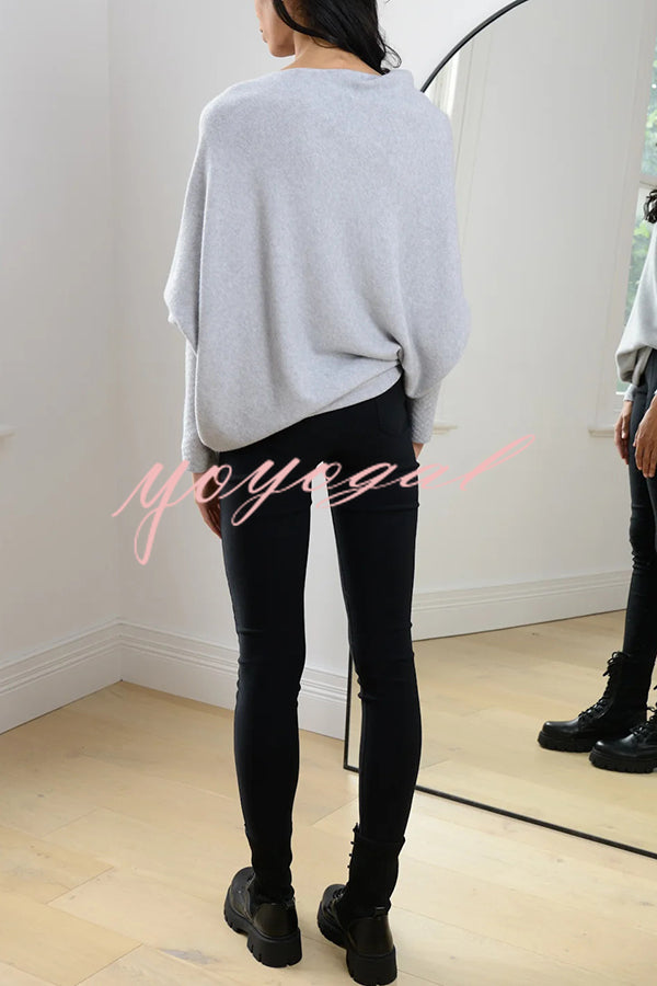 Solid Color Round Neck Long Sleeve Loose Knitted Sweater