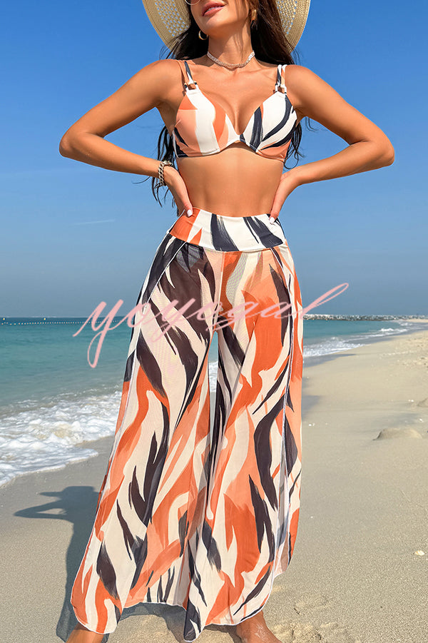 Unique Printed Loose High Waist Split Beach Pants